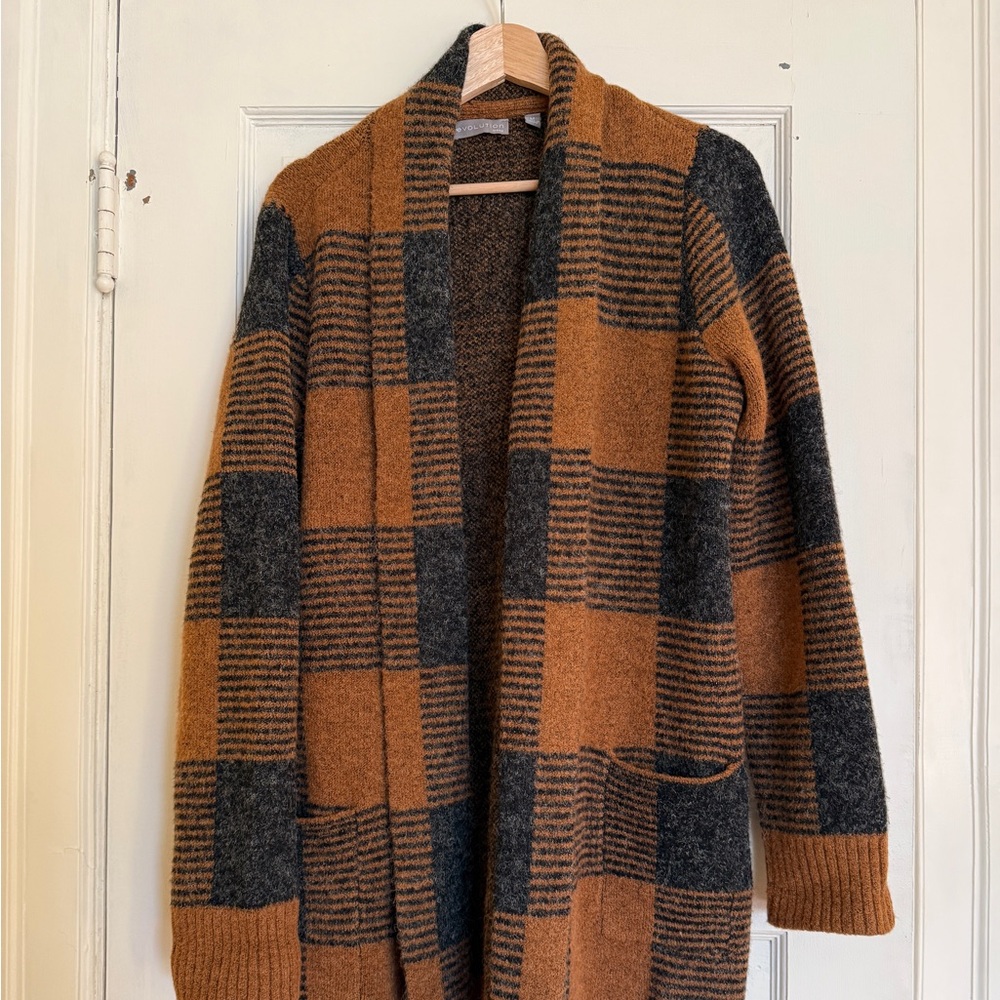 Plaid Long Open Cardigan